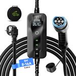 AFYEEV EV Charger Portable, 3.6kW charger Auto Battery Wwitchable Electricity 8A-16A with Display, 5m Type 2 Charging Cable for E Hybrid & E-Auto