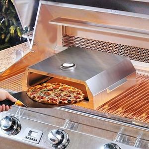 YITAHOME Pizza Oven for Grill, Grill Top Pizza Oven with Pizza Peel & Recipes, Portable Outdoor Pizza Maker with Thermometer for Charcoal Grill, Gas Grill, Propane Grill, for Backyard Camp Siver