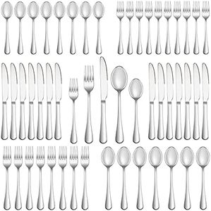 50 Piece Silverware Set Service for 10,Premium Stainless Steel Flatware Set,Mirror Polished Cutlery Utensil Set,Durable Home Kitchen Eating Tableware Set,Include Fork Knife Spoon Set,Dishwasher Safe