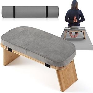 Sintuff Meditation Bench and Yoga Mats Gray Folding Meditation Bench Non Slip Exercise Mat Meditation Kneeling Stool with Locking Magnetic Hinges Workout Mats for Women Men Home Meditation Prayer Yoga