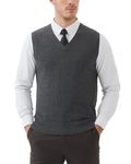 KALLSPIN Men's Sweater Vest Cashmere Wool Blended V Neck Jumper Knitted Sleeveless Pullover (Charcoal,Large)