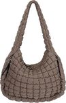 VOSTEVAS Quilted Tote Bag for Women Puffer Shoulder Bag with Zip Large Lightweight Padding Hobo Purse Beach Handbag (Khaki)