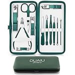 Nail Clippers Manicure Set DUAIU 12PCs Professional Nail Clipper Set Stainless Steel Pedicure Kit for Men Women Nail Care Tools Grooming Kit with Travel Case (Green)