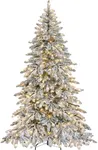 Yaheetech 6ft Pre-Lit Artificial Christmas Tree with 400 Warm White LED Lights & 940 PVC Tips,Hinged Snow Flocked Xmas Tree with Foldable Stand & Protective Foot Caps,Green & White