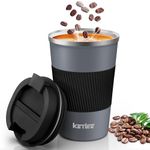 Travel Coffee Mug Spill Proof 12oz, Insulated Coffee Mug to Go, Thermo Hot Coffee Tumbler, Reusable Coffee Cups with Seal Lid, Vacuum Stainless Steel Coffee Travel Mugs for Hot/Ice Coffee Tea (Grey)