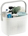 LEVERLOC Portable Shower Caddy Basket, Plastic Cleaning Caddy Organizer Storage Tote with Handle for Bathroom Kitchen Dorm Room Bedroom (Grey&White)