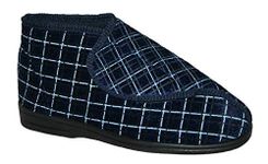 DIABETIC ORTHOPAEDIC MENS WIDE FITTING NAVY BLUE FULLY WASHABLE STRAP BOOT SLIPPER NAVY 8