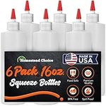 6-pack Plastic Squeeze Bottles for Sauces - 16 OZ Condiment Squeeze Bottles for Liquids - Made in USA - BPA Free Squirt Bottles with Cap - Ketchup, Syrup, Oil, Dressings, Honey & Arts and Crafts