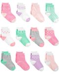 Simple Joys by Carter's girls' 12-Pack Socks, Pink/Purple/Mint, 0-3 Months