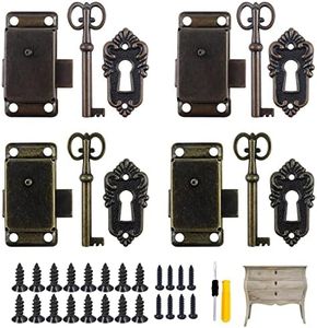 4 Pcs Cerradura de armario antigua Muebles, Cerradura Decorativa para Muebles Diseño Vintage Cerradura Puerta Armario,Cerradura y Llave Antiguas Cerradura de Gabinete Vintage Cerradura