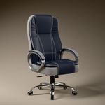 Green Soul Vienna | Leatherette Office Chair | Ergonomic Executive Boss Chair with Spacious Cushioned Seat | Heavy Duty Metal Base | High Back | 3 Years Warranty (Grey & Navy Blue)