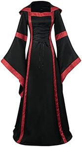 Women's Winter Fit and Flared Dresses Bell Sleeve Lace Up Long Sleeve A-line Solid Color Costumes Patchwork Maxi Hooded Neck Masquerade Regency Gown Vestir