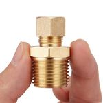 Litorange 2 Pack Metal Brass Compression Tube Pipe Fitting Connector, Straight Coupling Adapter, 3/8" Tube OD x 1/2" NPT Male