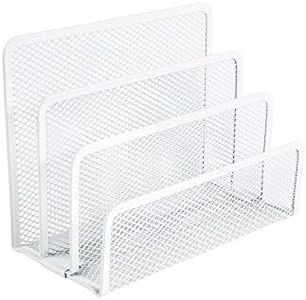 VANRA Small Letter Sorter Desktop File Holder Organizer Metal Mesh with 3 Vertical Upright Compartments (White)