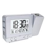 Queta Projection Alarm Clock, Digital Clock with Time, Temperature Projection with Dual Alarm, Humidity, Snooze, Timer, Calendar, USB Port, Silver Colour