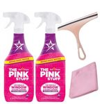 Window and Glass Cleaner Spray bundle with 2 x 850ml Pink Stuff Set Window Cleaner and Infinite Emblems Pink Microfibre Cloth & Squeegee