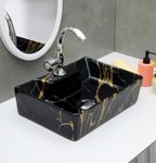 SEA SHORE IMPORTED Premium Designer Table Top Wash Basin For Bathroom | Ceramic Bathroom Sink | Wash Basin Over Counter Bathroom Basin (41x31x12 CM, Black Gold Jelly)