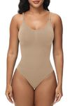 Bodysuit for Women Tummy Control Shapewear Body Shaper Seamless Spaghetti Strap Camisole Leotards Beige Thong 2XL-3XL