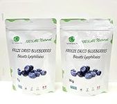 Freeze Dried Whole Blueberries 30 Gram, 100% Fruit, NO Added Sugar - Grown in Canada, Delicious Fruit Snacks (2-Pack)