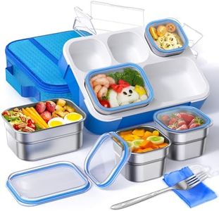 TIME4DEALS Bento Box Stainless Steel Lunch Box Set with for Lunch Bag Kids Adult 5-Compartment Leakproof Insulated Lunch Containers with Utensils for School Works, Metal Lunchbox Tray BPA-Free (Blue)