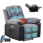 LSLIFE Recliner Armchair with Massage & Heat, 2 + 1 Sofa Electric Recliner Armchair for Elderly Cord Fabric Recliner Chair Set with Adjustable Footrest Backrest USB Port (Grey)