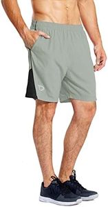 baleaf Men's 7" Running Shorts with Mesh Liner Zipper Pocket for Athletic Workout Gym Grey Large