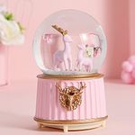 Musical Snow Globe Rotating Castle Music Box Illuminated Automatic Snowfall and Colorful Lights Water Globe Desktop Ornament Melody Artware for Girls Granddaughters Birthday Gift (Pink-2)