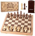 AMEROUS Magnetic Chess Set, 15 Inches Handmade Wooden Folding Travel Chess Board Game Sets with Chessmen Storage Slots for Kids and Adults, 2 Bonus Extra Queens, Gift Box Packed