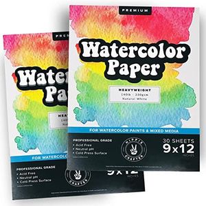 Watercolor Paper Pad, 2 Pack, 140lb Cold Pressed White Heavy Paper for Watercolor Painting, Markers, and Pens, 9" x 12", 15 Large Sheets Each, Ideal for Artists and Sketching