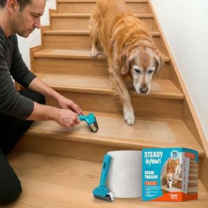 Steady Paws Clear Anti-Slip Stair Treads – Transparent Adhesive Stair Strips for Dogs, Cats, & Elderly Pets, Non-Slip Step Traction Pads for Pet Safety, Easy to Apply & Remove – 15 Pack (30" x 6")