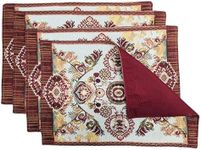 Tache Tuscany Rococo Elegant Ornate Burgundy Orange Ivory Paisley Dining Cotton Linen Tapestry Woven Fall Placemat Set of 4