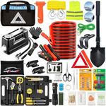 AUTODECO 105 PCS Roadside Car Emergency Assistance Kit with Portable Air Compressor Jumper Cables