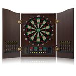 Hanbramo Dart Board, Decorative Dart Board Cabinet Set [12*Soft Tip Darts], Electronic Dart Board - Wooden Cabinet Doors with Integrated Scoreboard for Family Game Rooms [Coffee]