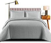 PHP Quilted Bedspreads for Bedroom Decor - Reversible Embossed Quilted Bed Throw Bedspreads Warm Bedding Double Bed Quilt +Pillows Cases (Grey, Double)
