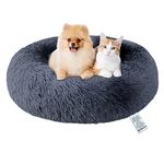 OKPOW Donut Dog Bed Large: 27.6 inches Calming Anti Anxiety Kitten Beds Washable - Soft Warm Plush Comfy Fluffy Round Soothing Pet Cuddler for Small Medium Large Dogs Cats Indoor 70cm-Grey