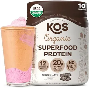 KOS Vegan Protein Powder, Chocolate USDA Organic - Low Carb Pea Protein Blend, Plant Based Superfood with Vitamins & Minerals - Keto, Soy, Gluten Free - Meal Replacement for Women & Men - 10 Servings