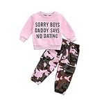 Geagodelia Kid Infant Baby Girl 2Pcs Fall Winter Outfit Letter Sweatshirt Pullover Top Camouflage Trouser Casual Clothes Set (A, 1-2 Years)