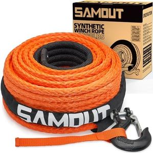 SAMOUT Synthetic Winch Rope Cable Kit: 1/2in x 92ft 31500LBS with Protective Sleeve + Forged 35000LBS Winch Hook + Safety Pull Strap