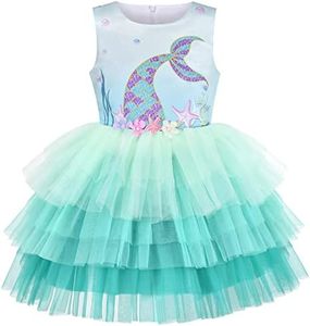 Sunny Fashion Girls Dress Aqua Green Sea Mermaid Gradient Tutu Tulle Party Size 4 Years