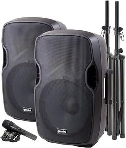 Gemini Sound Bluetooth Dual Active/Passive 15" Inch Woofer 2000W Watts Speaker PA System, XLR Input/Output, 1/4" Inch Mic, RCA/AUX Inputs, USB SD Card, Mixer Stands Cables Microphone Set Bundle