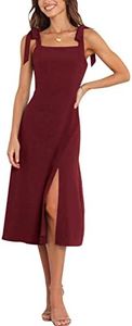 Tankaneo Womens Elegant Square Neck Bridesmaid Dresses Split Mid Formal Dress Cocktail Party Dress for Wedding Guest, Wine Red, Small