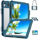 ShellBox Case Compatible with Waterproof Case iPad 10th Gen 10.9 inch, Full-Body Heavy Duty Shockproof Protective Cover with Kickstand Built-in Screen Protector Pencil Holder Shoulder Strap (Teal)