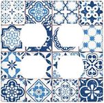 Blue Moroccan Tiles Wall Plate 2 Gang Duplex Electrical Outlet Cover Decorative 4.5" x 4.5", Screws Included, Unbreakable