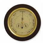 Bey-Berk WS078 Barometer with Thermometer and Hygrometer on 9" Cherry Wood with Brass Bezel, Brown