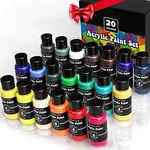 Craft Paint Acrylic Premium Acrylic Paint Set 20 Colors Paint Acrylic | Canvas Paint Ceramic Outdoor Wood Clay Glass Rock Painting 2oz 60ml Bottles for Adults Artists Beginners and Kids Art Supplies