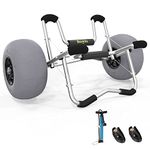 Bonnlo Deep U Kayak Cart Trolley Canoe Paddle Board Boat Cart Carrier Dolly with 12" Big Beach Wheels Balloon Kayak Wheels Cart Foldable, Free Pump, 2 Ratchet Straps- Perfect for Soft Sand (Silver)
