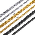 3mm Stainless Steel Twisted Rope Chain Necklace for Men Women, Hip Hop Jewelry, 18"