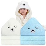 ROXANEPIG 2 Pack Hooded Baby Towels - Premium Ultra Soft Organic Baby Bath Towel – Absorbent and Hypoallergenic Towels for Baby Boy Girl, Toddler, Newborn Essentials (White & Blue)