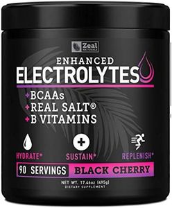 Enhanced Electrolyte Powder (Black Cherry| 90ct.) Sugar Free + BCAA, B-Vitamins & Real Salt® - Keto Electrolytes Drinks, Hydration Powder w Potassium, Sodium, Zinc, Magnesium for Hydration & Recovery