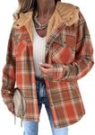 Zeagoo Hooded Jacket Women Fashion Plaid Flannel Shirts Long Sleeve Button Up Jackets 2024 Fall Warm Winter Oversized Coat Outwear